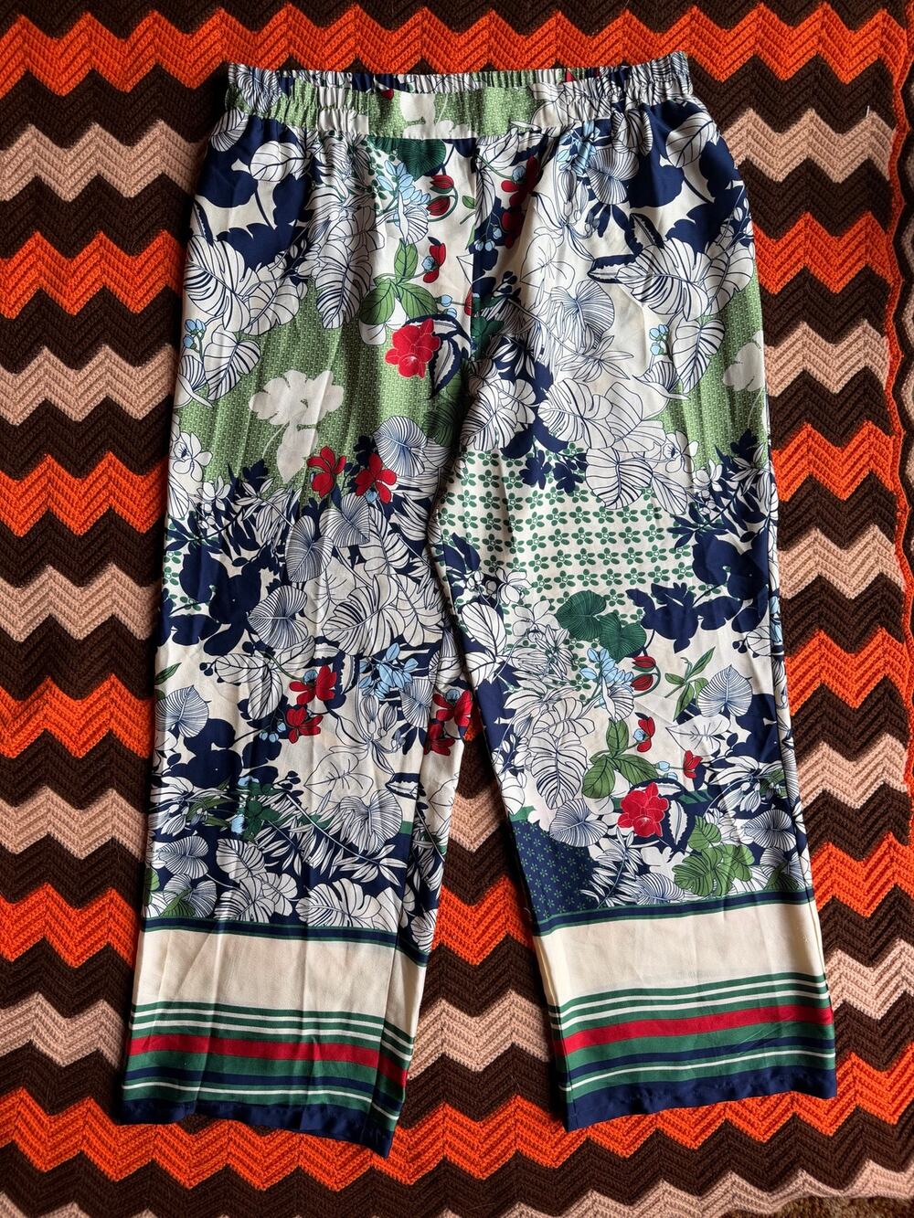 NWOT Gracia Floral Print Silky Satin Wide Leg Pant sz 1XL